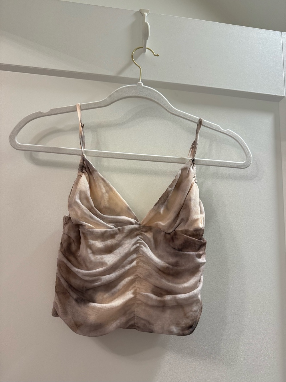 Silky Ruched Cami Top in Taupe